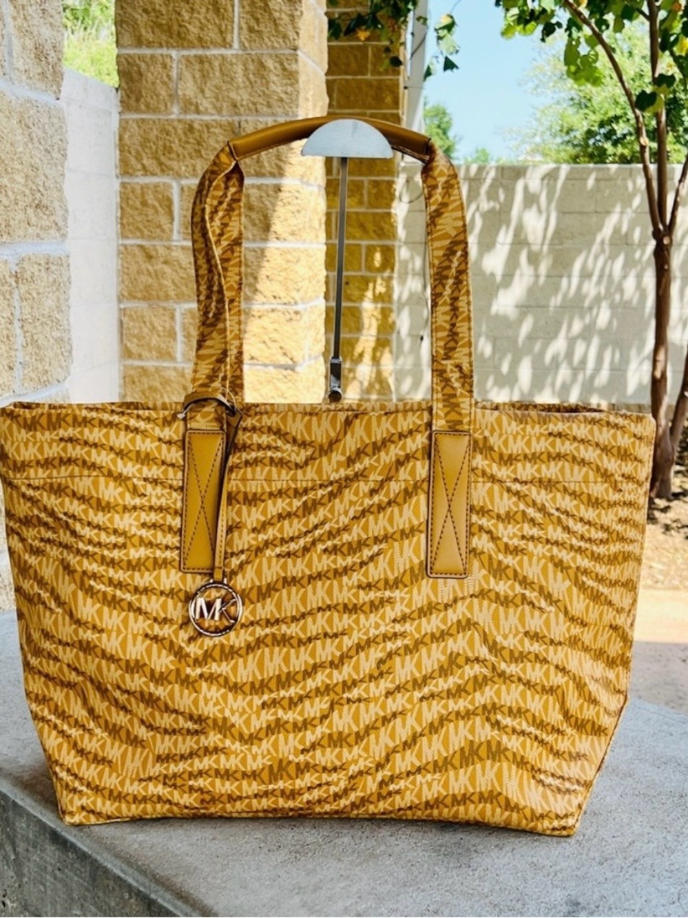 NWOT Michael Kors Large Mustard Yellow Signature Monogram Tote Bag